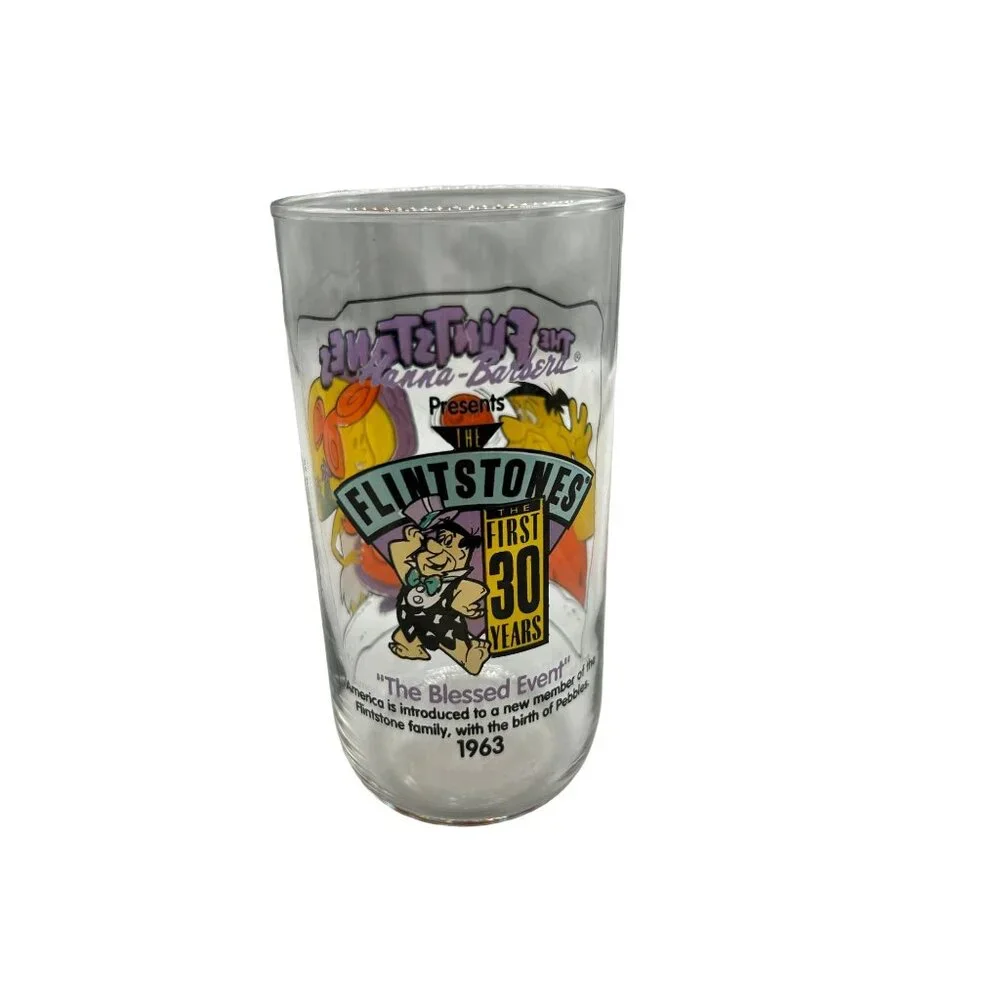 1991 Hardee's Flintstones Fred & Wilma Glass Tumbler 30th Anniversary‎ Promo